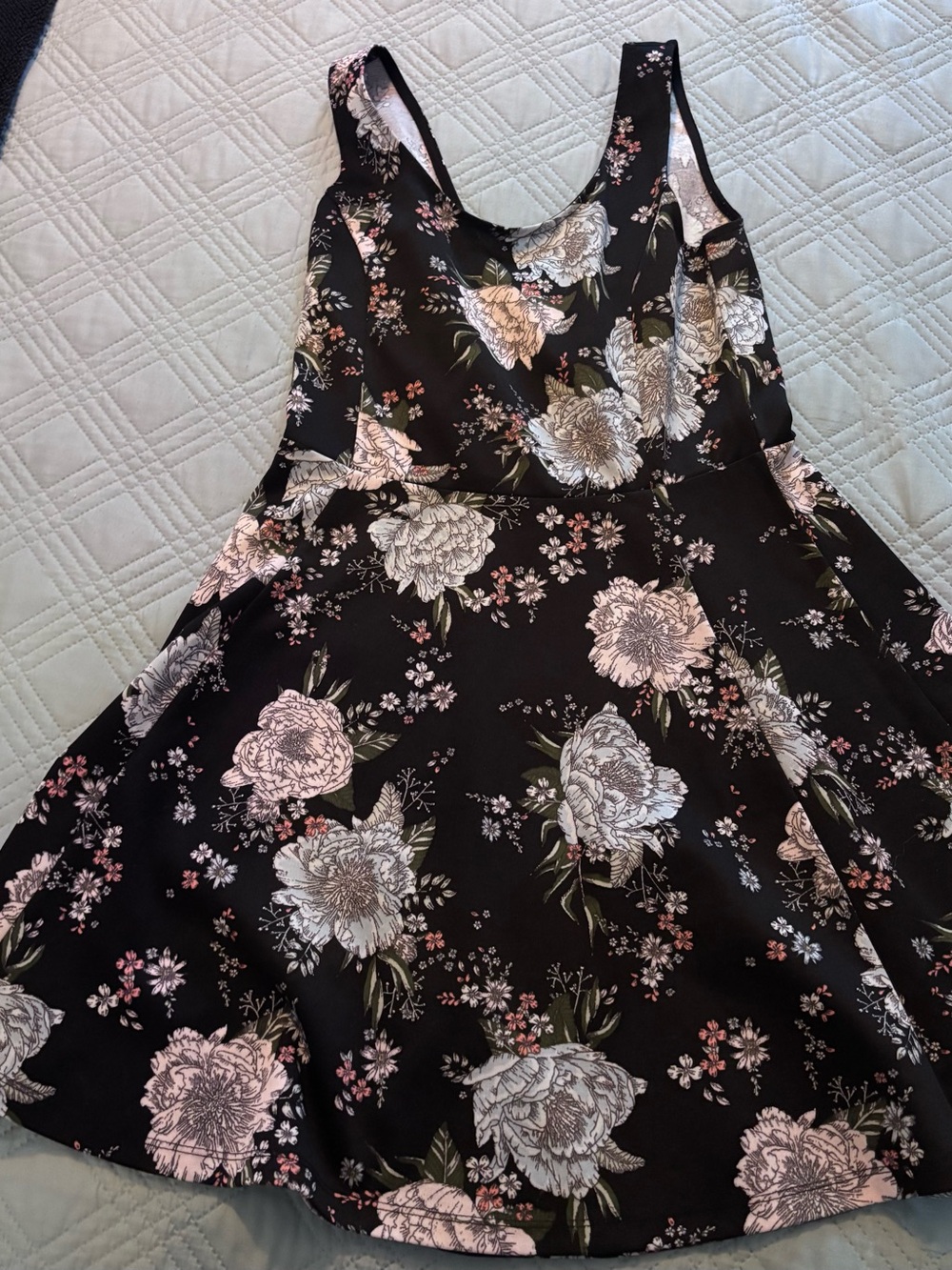 H&M Black Floral Mini Dress with Pink & White Blooms